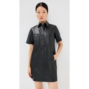 NEW NWT Veronica Bear Short Sleeve Khoulis Faux Leather Dress in Black Size 2